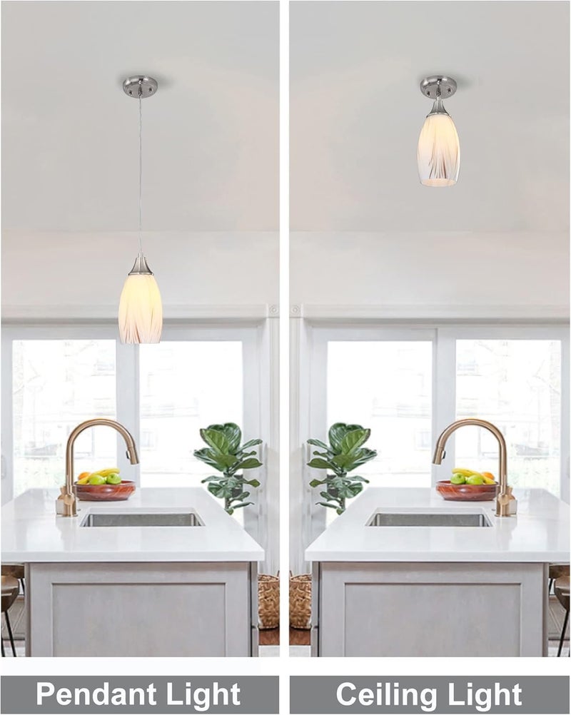 karyfine Mini Milk Glass Pendant Lights,Handcrafted Art Glass Pendant Hanging Light fixtures with Brushed Nickel Finish Adjustable Cord Glass Pendant Light Shade for Kitchen Island,Hallway,Dining Room - Image 4